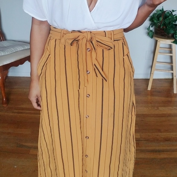 UNAPOLOGETIC MUSTARD STRIPED MIDI SKIRT - Picture 8 of 8